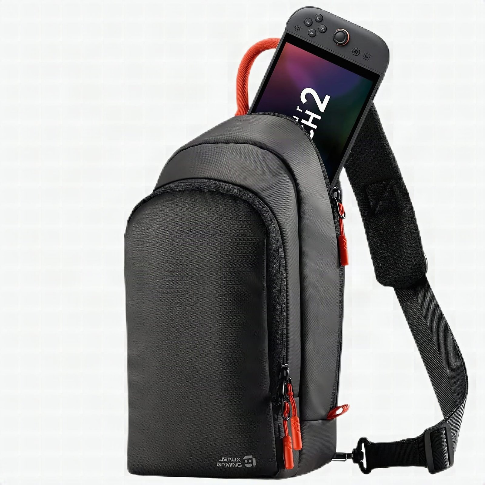 Close-up of the joystick guard padding on the JSAUX Switch 2 sling bag, showing protective stitching detail